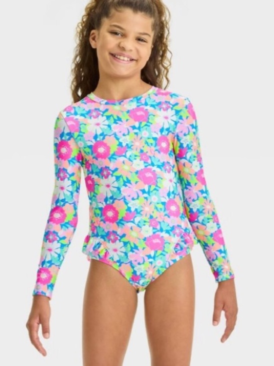 Cat & Jack Other - NEW - CAT & JACK Girls' Floral Printed Long Sleeve One Piece Rash Guard | XS 4-5